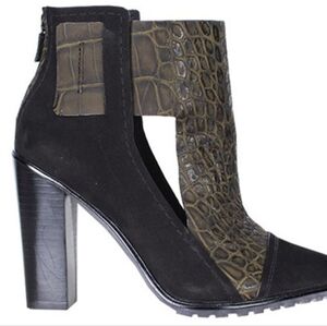 Tibi New York Perla Black Green Open Sides High Heel Ankle Boots Size 39 1/2